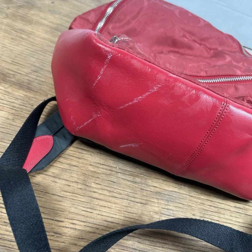 Coach Red Canvas Leather Backpack with Zipper Accents‎ Gold Hardware READ
